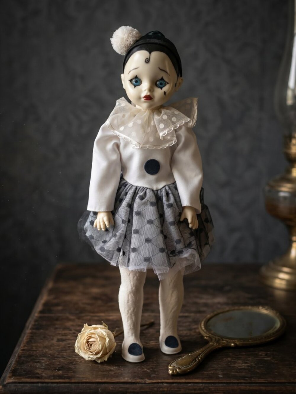 Vintage Gabar Pierrot/Colombine Clown Plastic Doll Collectible Eyes Open/Close